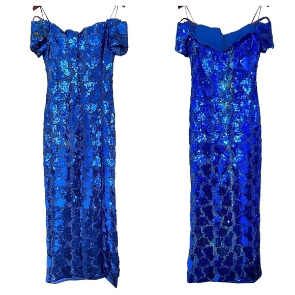 Fashion 1001 Nights vintage sequin dress y2k prom gown maxi blue size 5/6 - Picture 1 of 16